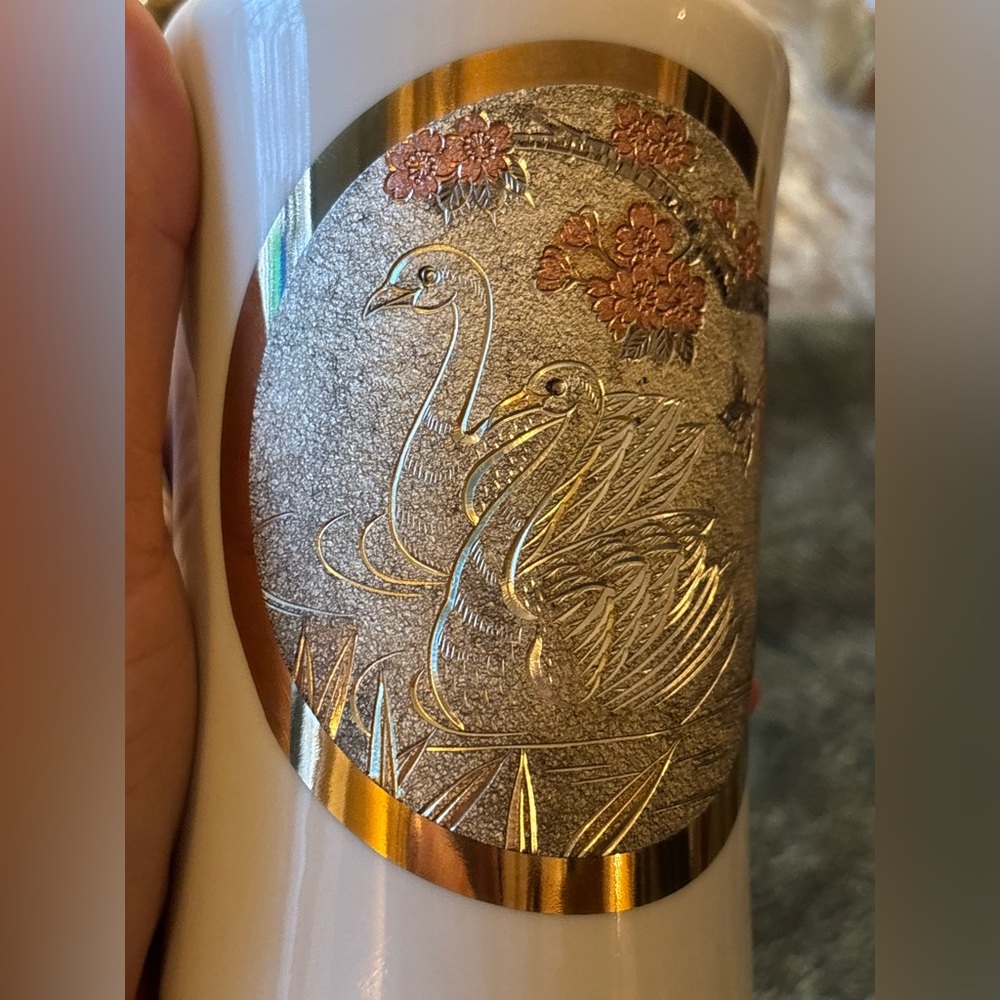 VINTAGE Japanese Chokin Art Vase • 24K Gold Swan Relief • Porcelain • EUC - Picture 7 of 15